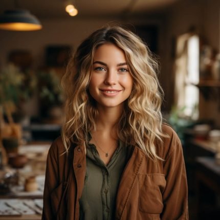 Warm-and-Friendly-Blonde-with-Earth-Tone-Attire